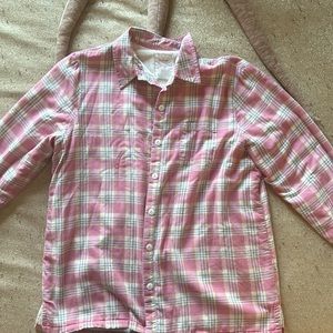 LL Bean pink plaid sherpa lined shirt large